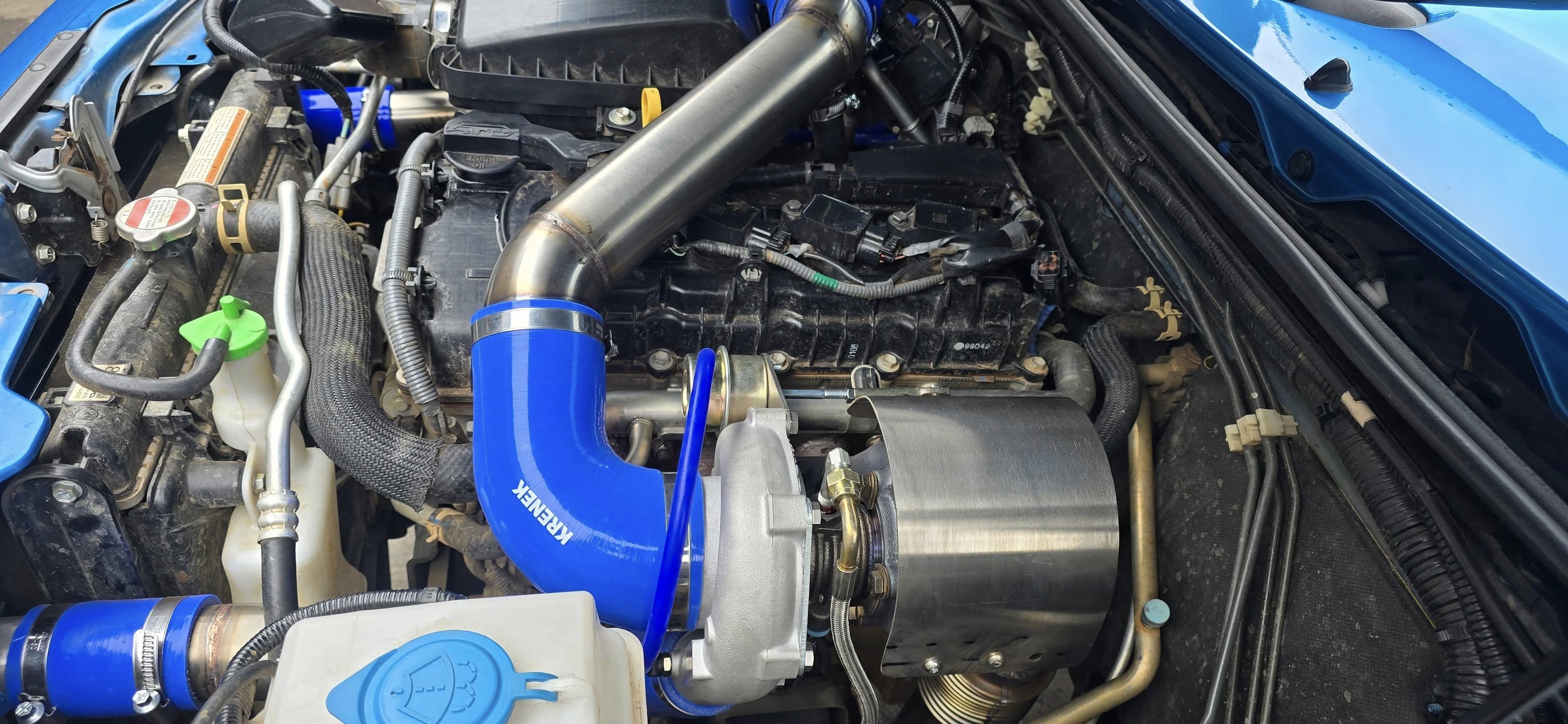 Turbo upgrade on blue vehicle